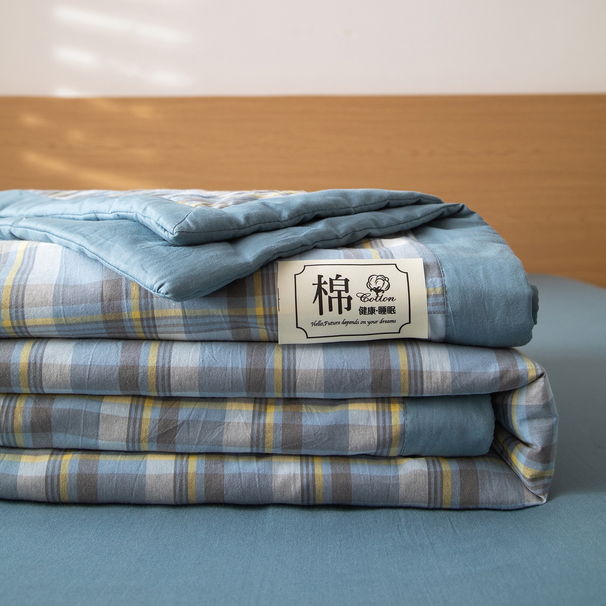 91家纺网 家纺一手货源 找家纺 安琪家纺 2026春夏新款色织水洗棉棉花夏被夏凉被空调被 简夕蓝