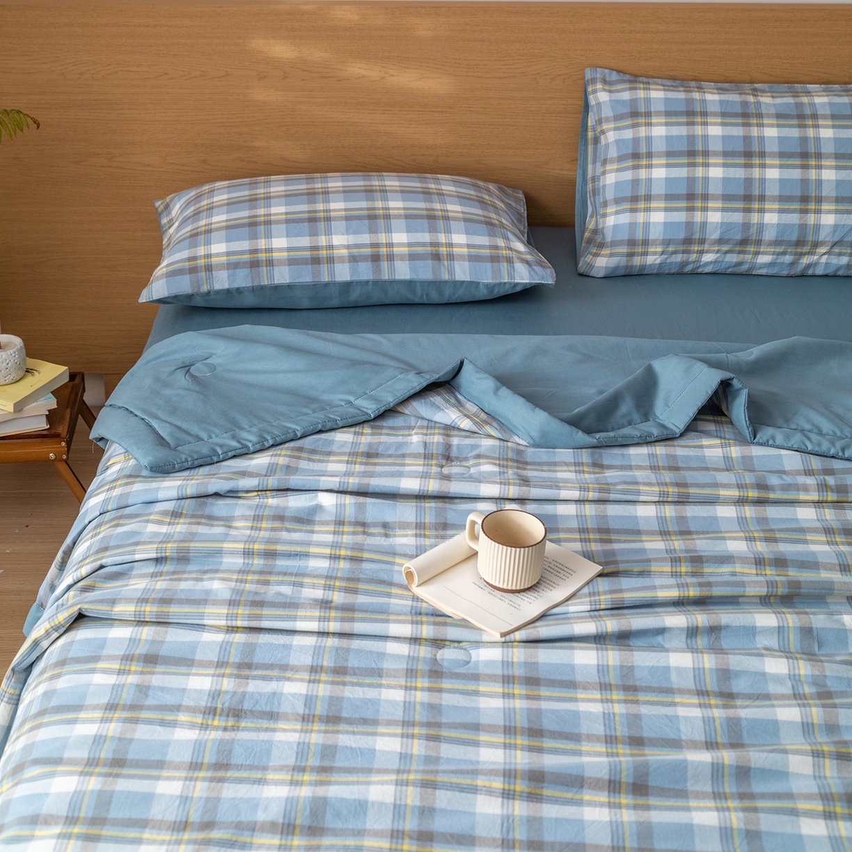 91家纺网 家纺一手货源 找家纺 安琪家纺 2026春夏新款色织水洗棉棉花夏被夏凉被空调被 简夕蓝