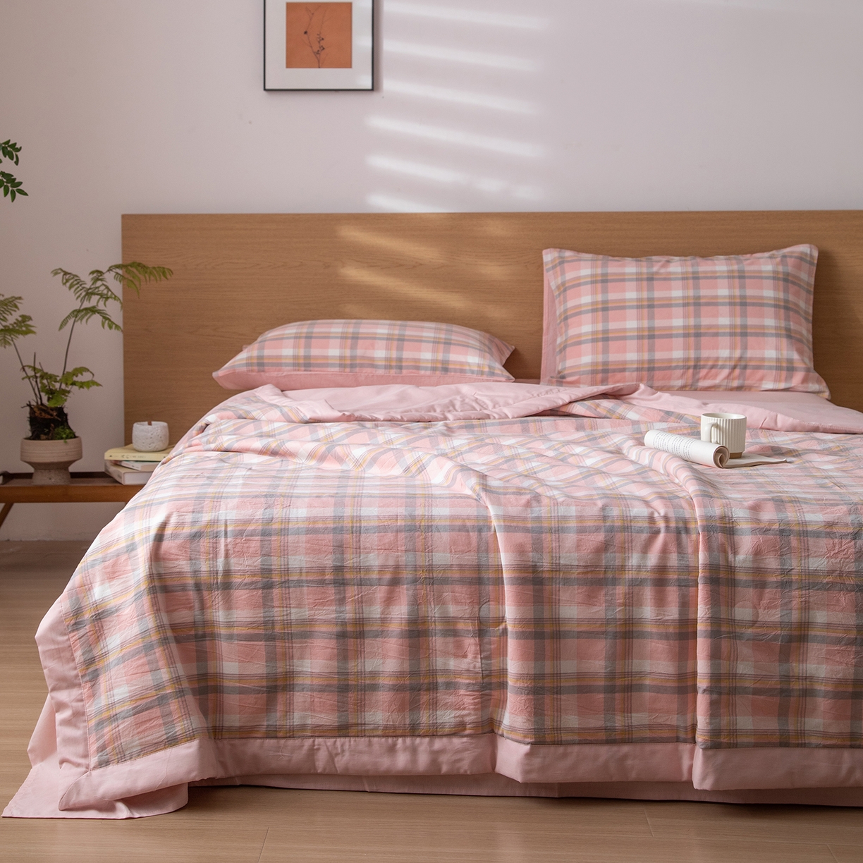 91家纺网 家纺一手货源 找家纺 安琪家纺 2026春夏新款色织水洗棉棉花夏被夏凉被空调被 简夕粉