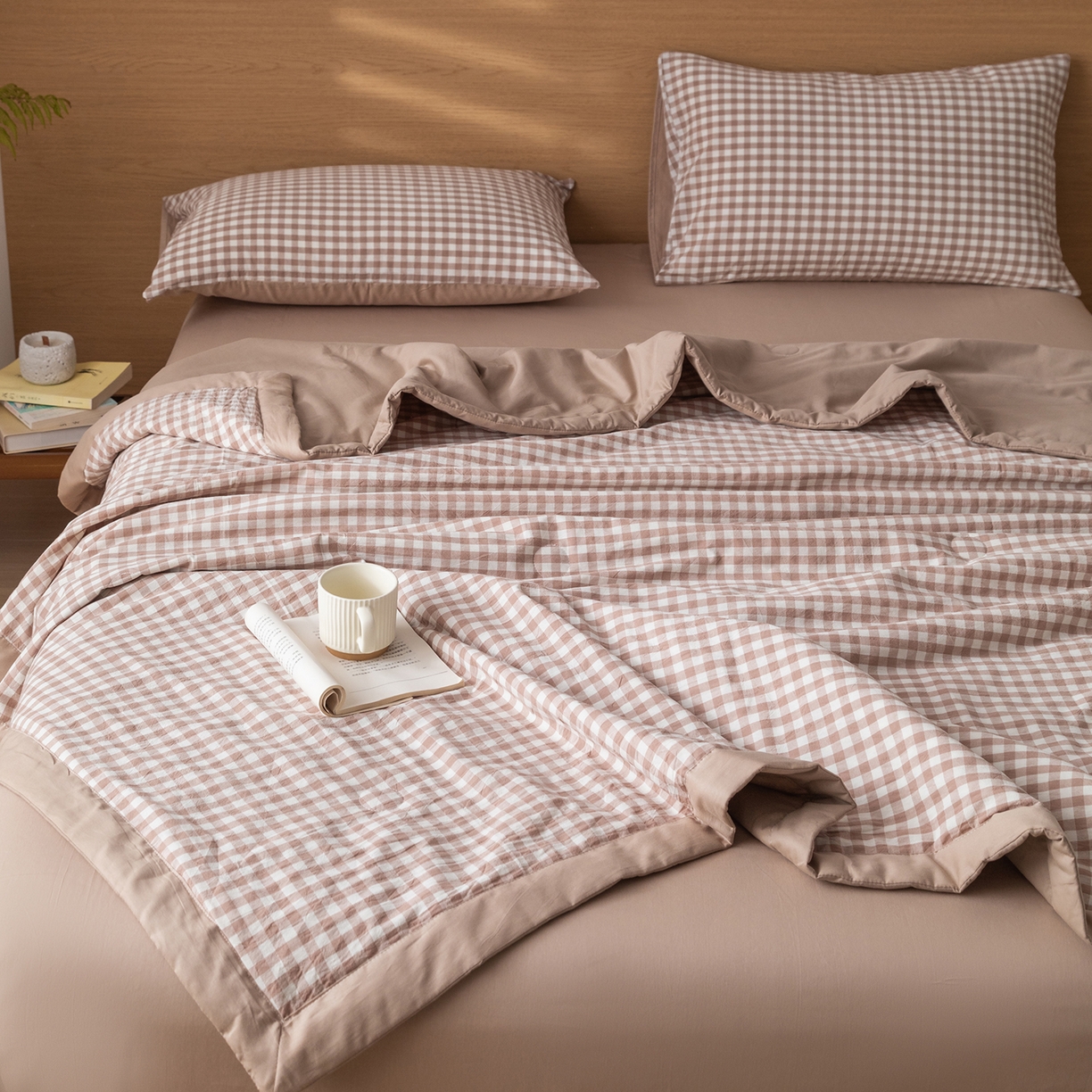 91家纺网 家纺一手货源 找家纺 安琪家纺 2026春夏新款色织水洗棉棉花夏被夏凉被空调被 咖小格