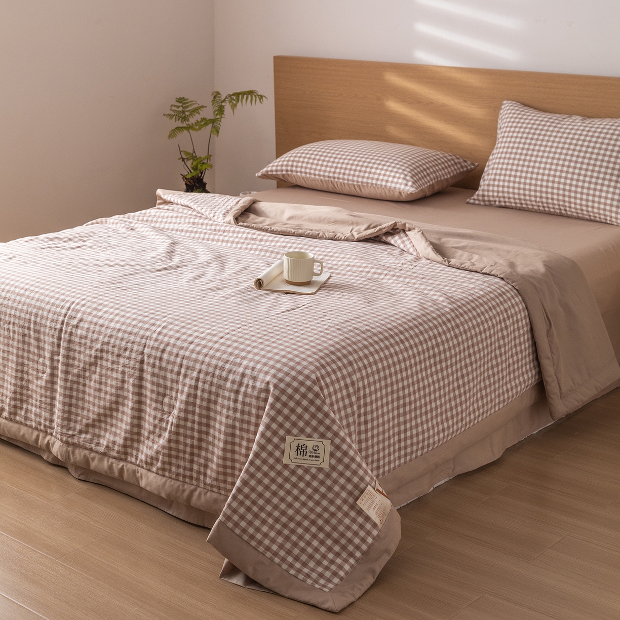 91家纺网 家纺一手货源 找家纺 安琪家纺 2026春夏新款色织水洗棉棉花夏被夏凉被空调被 咖小格