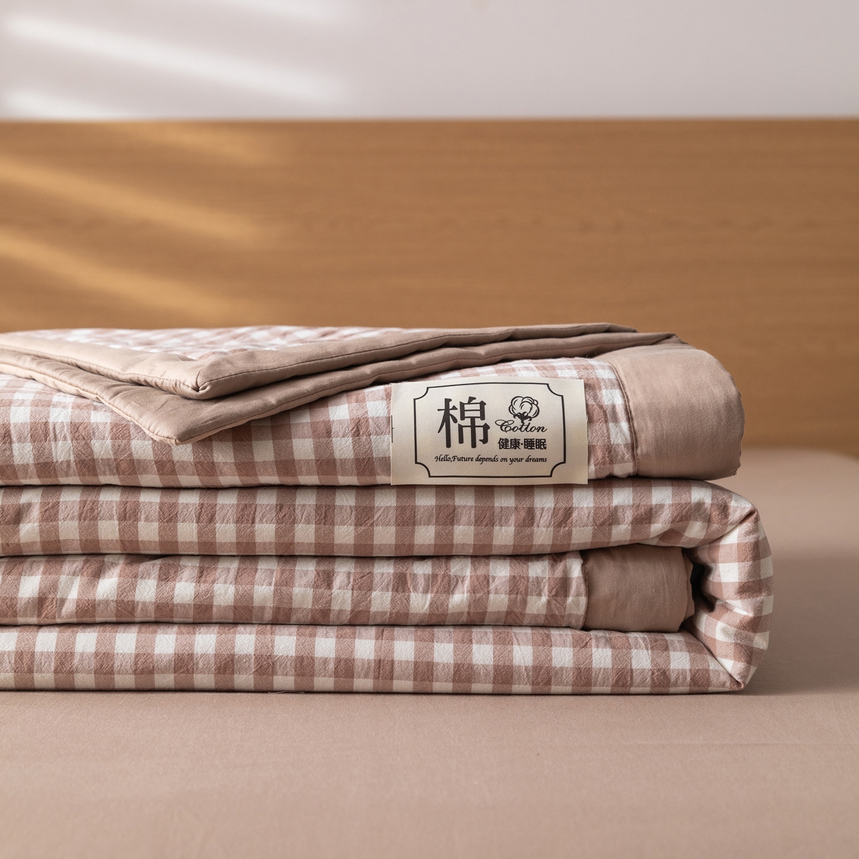 91家纺网 家纺一手货源 找家纺 安琪家纺 2026春夏新款色织水洗棉棉花夏被夏凉被空调被 咖小格