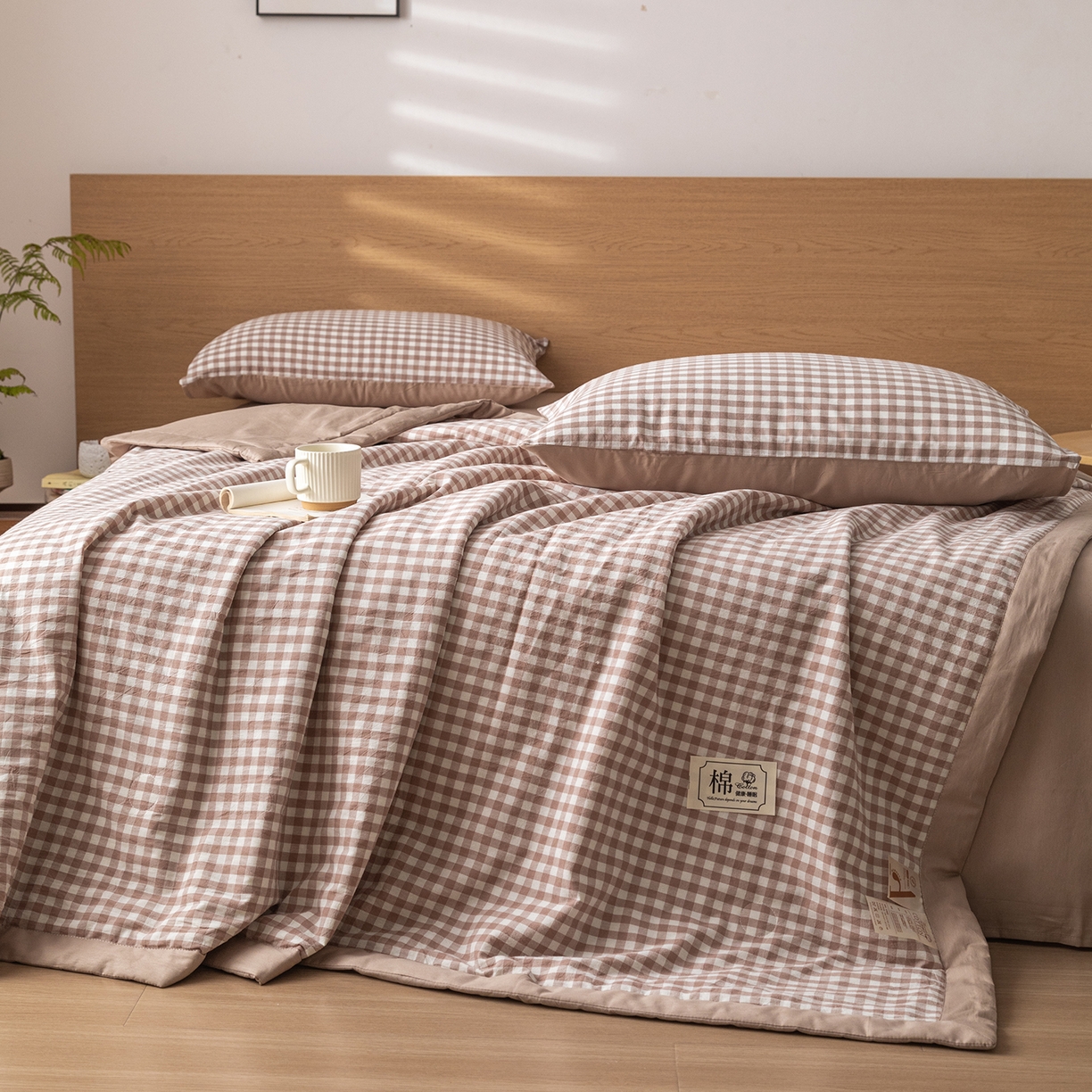 91家纺网 家纺一手货源 找家纺 安琪家纺 2026春夏新款色织水洗棉棉花夏被夏凉被空调被 咖小格