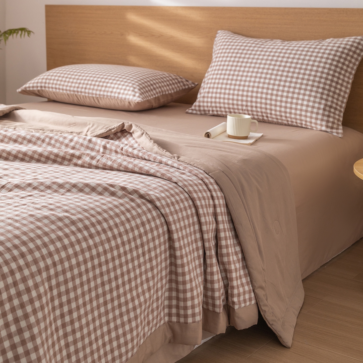 91家纺网 家纺一手货源 找家纺 安琪家纺 2026春夏新款色织水洗棉棉花夏被夏凉被空调被 咖小格