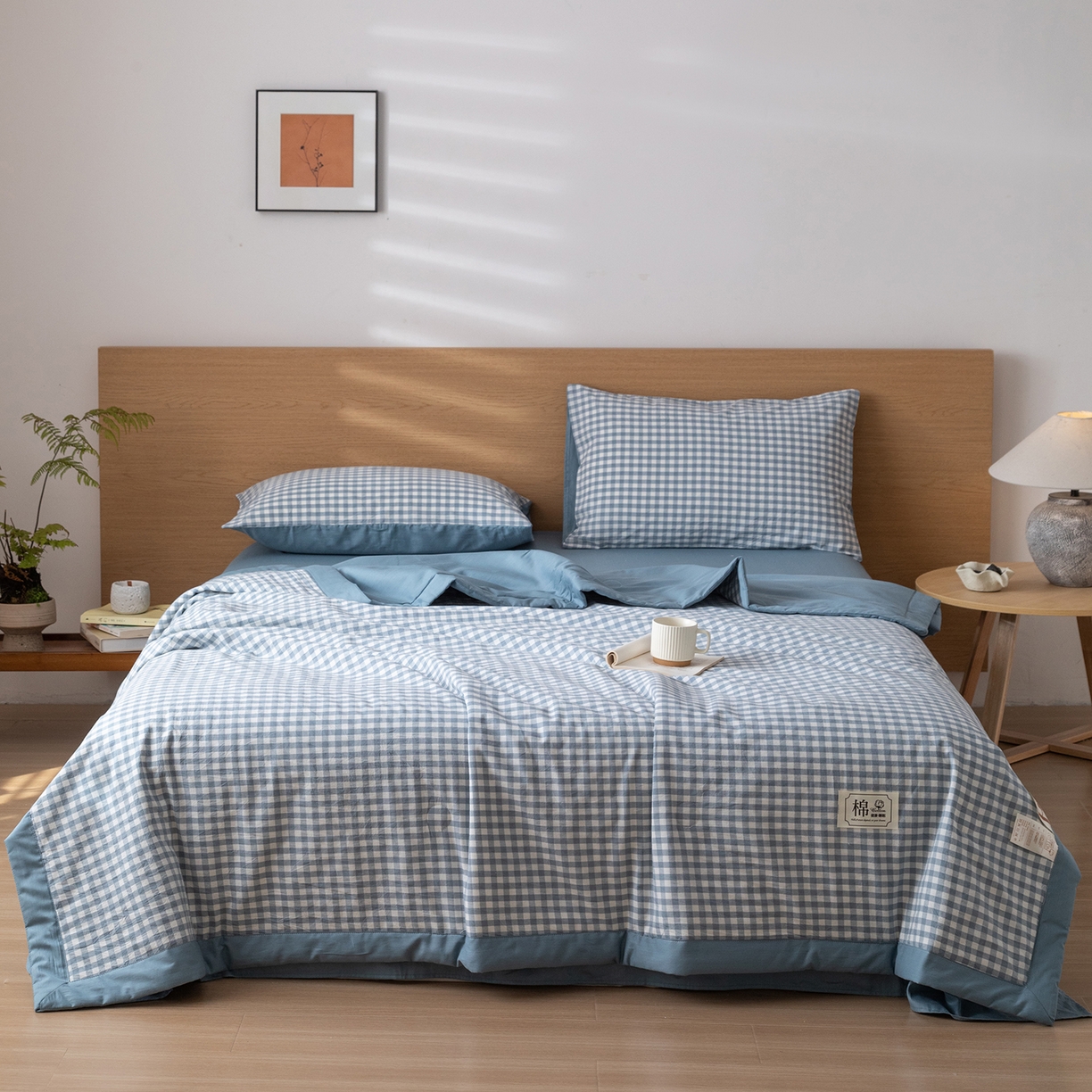 91家纺网 家纺一手货源 找家纺 安琪家纺 2026春夏新款色织水洗棉棉花夏被夏凉被空调被 蓝小格