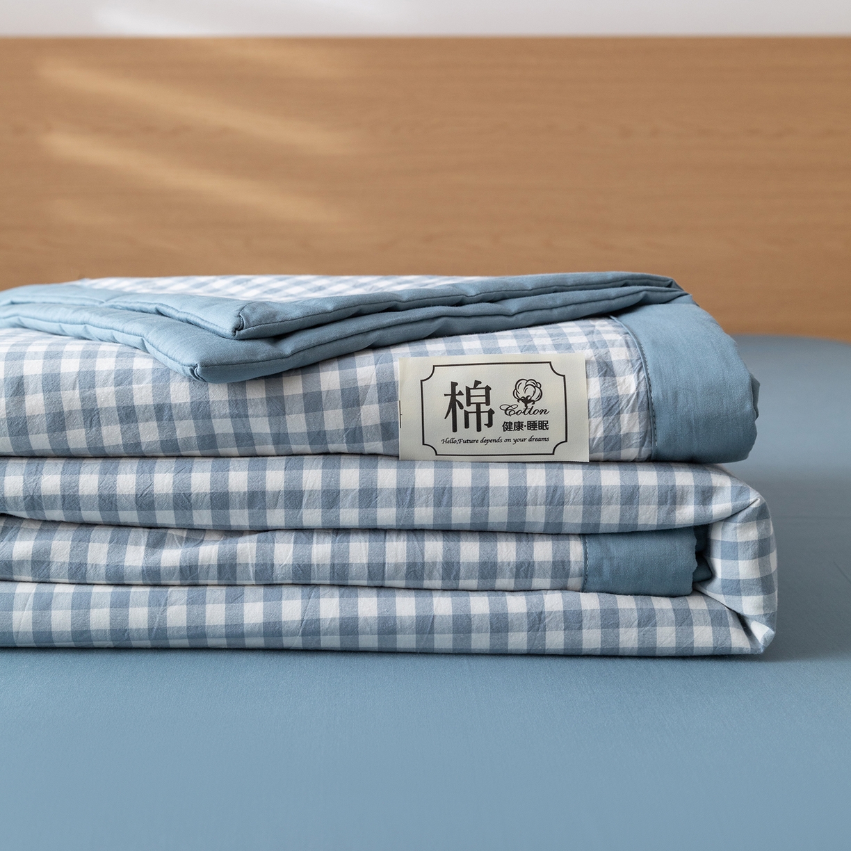 91家纺网 家纺一手货源 找家纺 安琪家纺 2026春夏新款色织水洗棉棉花夏被夏凉被空调被 蓝小格