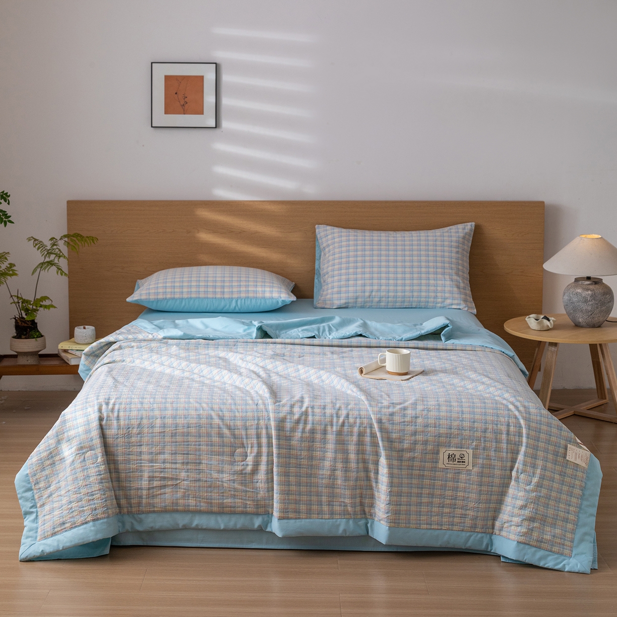 91家纺网 家纺一手货源 找家纺 安琪家纺 2026春夏新款色织水洗棉棉花夏被夏凉被空调被 密格蓝