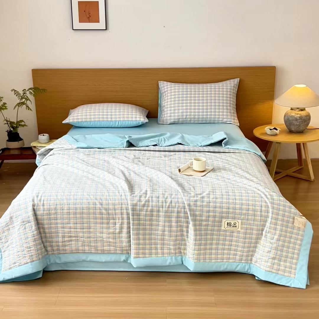 91家纺网 家纺一手货源 找家纺 安琪家纺 2026春夏新款色织水洗棉棉花夏被夏凉被空调被 密格蓝