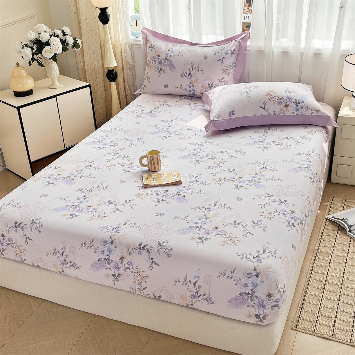 91家纺网 家纺一手货源 找家纺 （总）慕木家纺 2026新款A类纯色印花慕丝棉床笠系列（抽空压缩可供跨境）（提供买家秀）