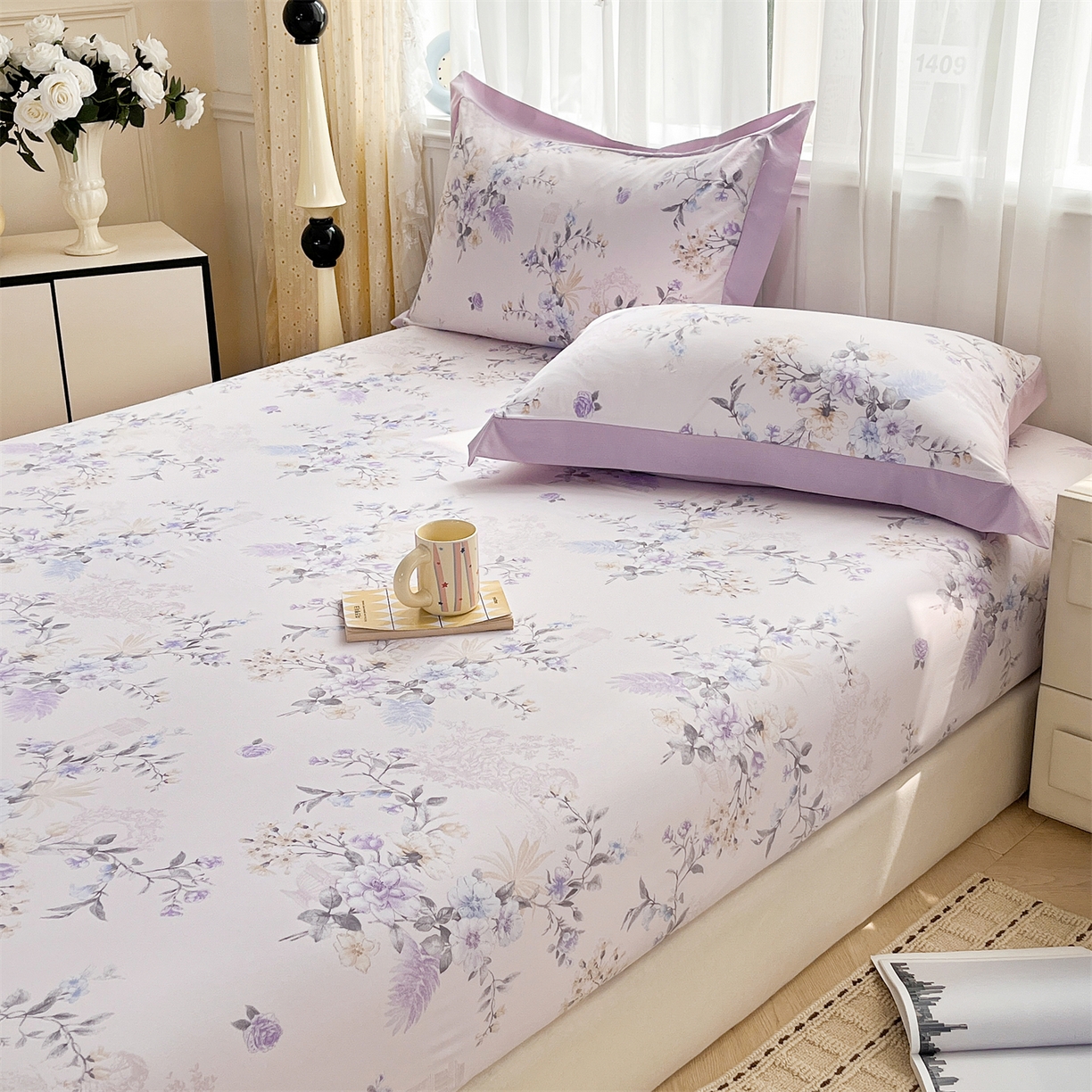 91家纺网 家纺一手货源 找家纺 （总）慕木家纺 2026新款A类纯色印花慕丝棉床笠系列（抽空压缩可供跨境）（提供买家秀）