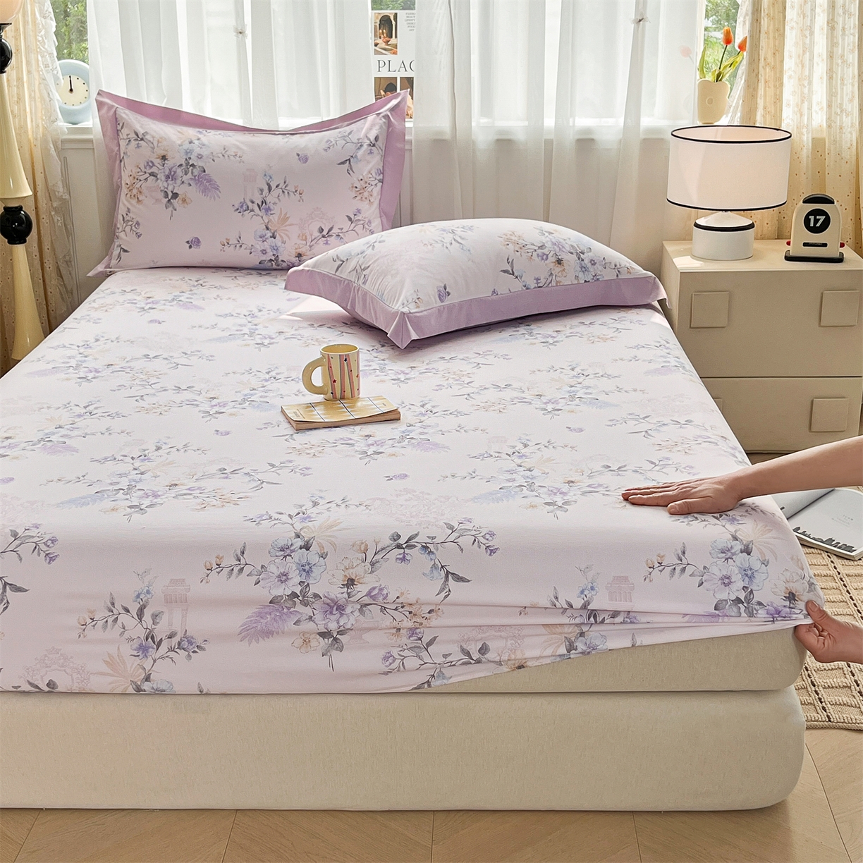 91家纺网 家纺一手货源 找家纺 （总）慕木家纺 2026新款A类纯色印花慕丝棉床笠系列（抽空压缩可供跨境）（提供买家秀）