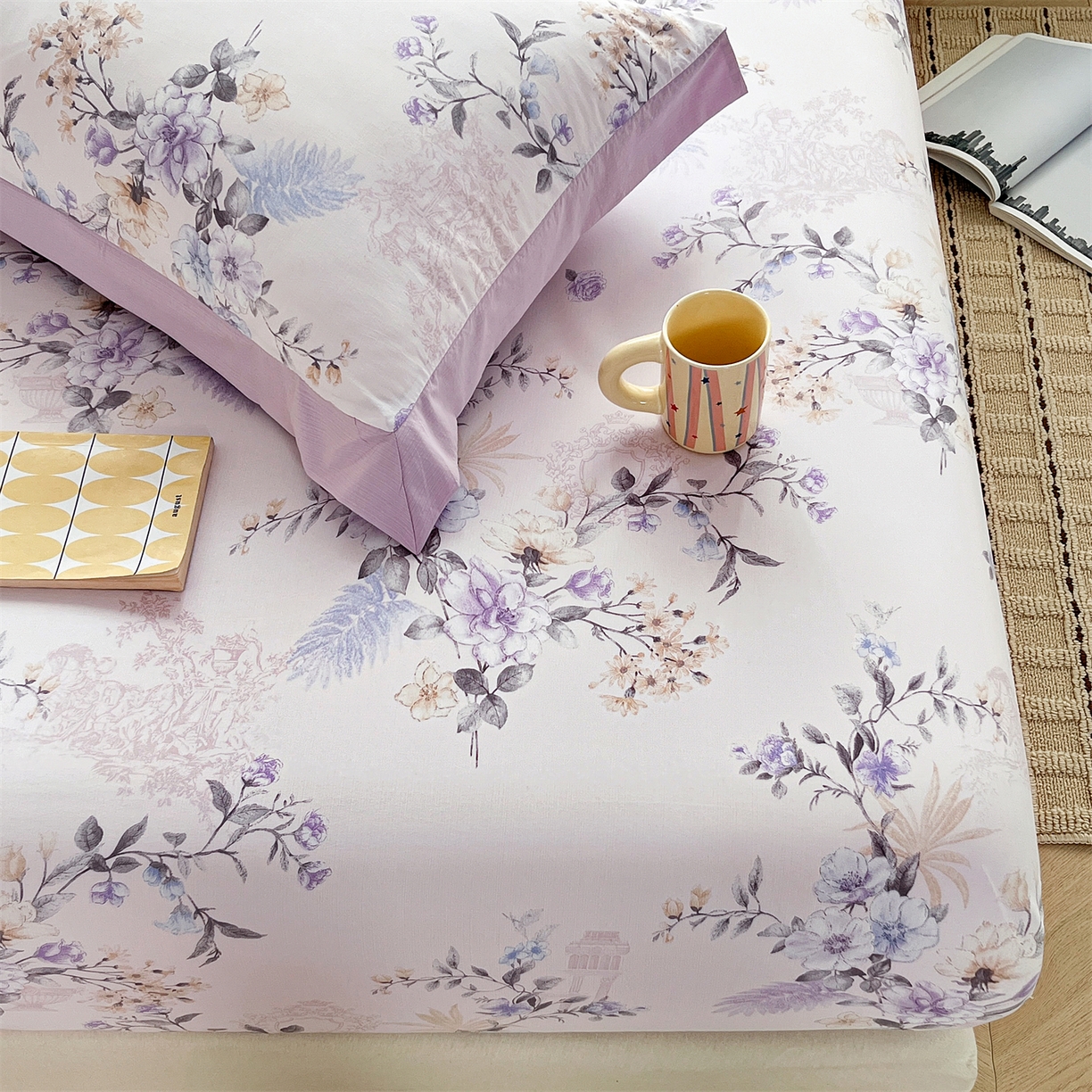 91家纺网 家纺一手货源 找家纺 慕木家纺 2026新款A类纯色印花慕丝棉床笠系列（抽空压缩可供跨境）（提供买家秀） 莫兰迪