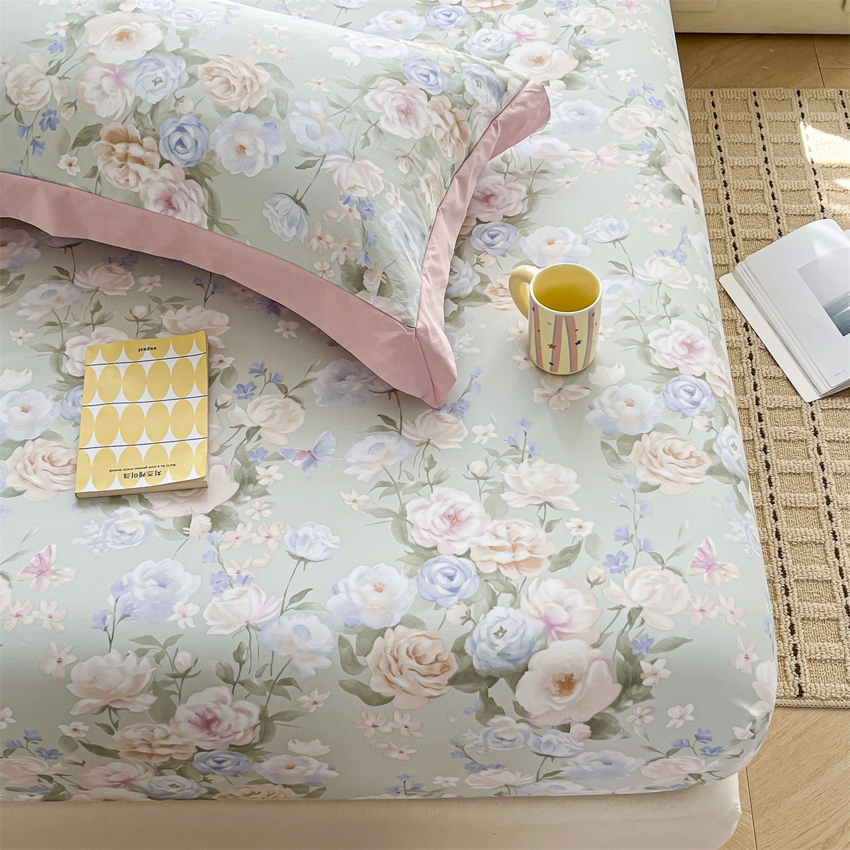 91家纺网 家纺一手货源 找家纺 慕木家纺 2026新款A类纯色印花慕丝棉床笠系列（抽空压缩可供跨境）（提供买家秀） 青研