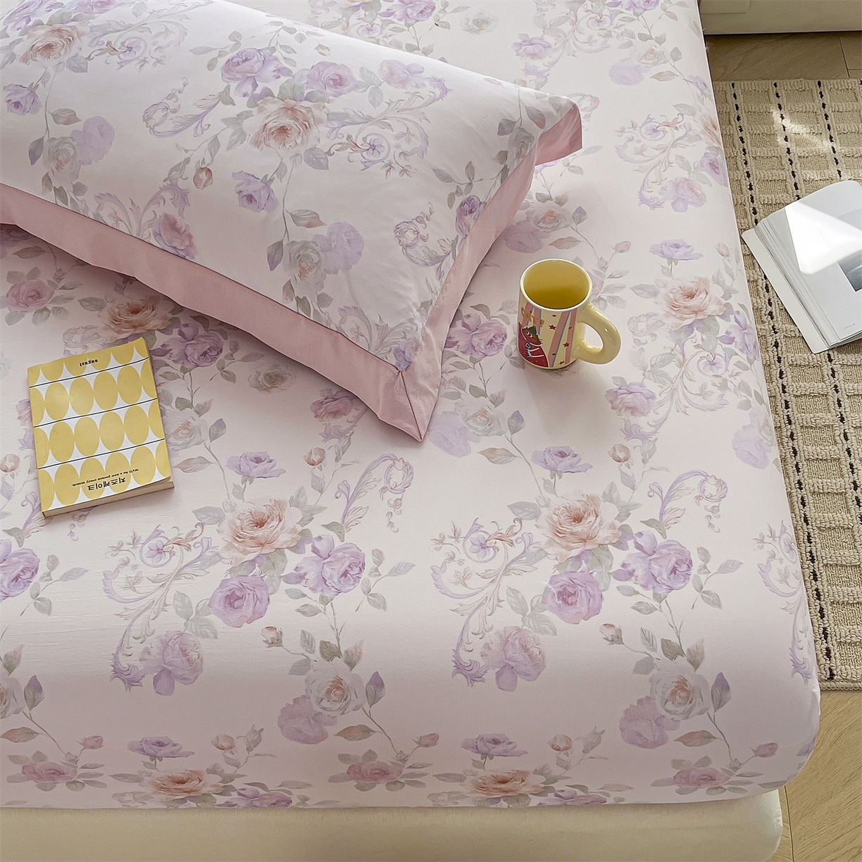 91家纺网 家纺一手货源 找家纺 慕木家纺 2026新款A类纯色印花慕丝棉床笠系列（抽空压缩可供跨境）（提供买家秀） 凡尔赛