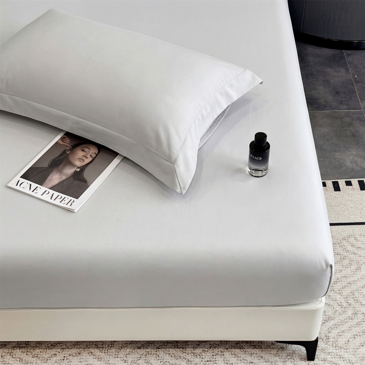 91家纺网 家纺一手货源 找家纺 慕木家纺 2026新款A类纯色印花慕丝棉床笠系列（抽空压缩可供跨境）（提供买家秀） 绅士灰