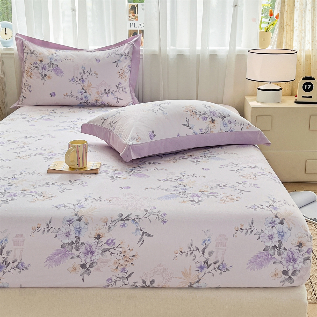 91家纺网 家纺一手货源 找家纺 慕木家纺 2026新款A类纯色印花慕丝棉床笠系列（抽空压缩可供跨境）（提供买家秀） 莫兰迪