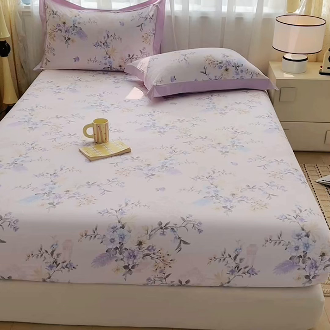 91家纺网 家纺一手货源 找家纺 慕木家纺 2026新款A类纯色印花慕丝棉床笠系列（抽空压缩可供跨境）（提供买家秀） 莫兰迪