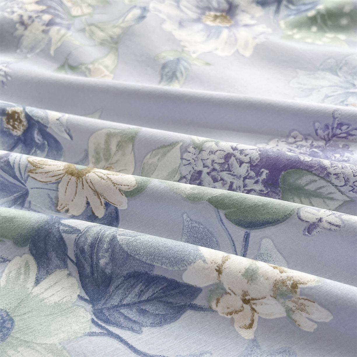 91家纺网 家纺一手货源 找家纺 慕木家纺 2026新款A类纯色印花慕丝棉床笠系列（抽空压缩可供跨境）（提供买家秀） 蓝庭叙