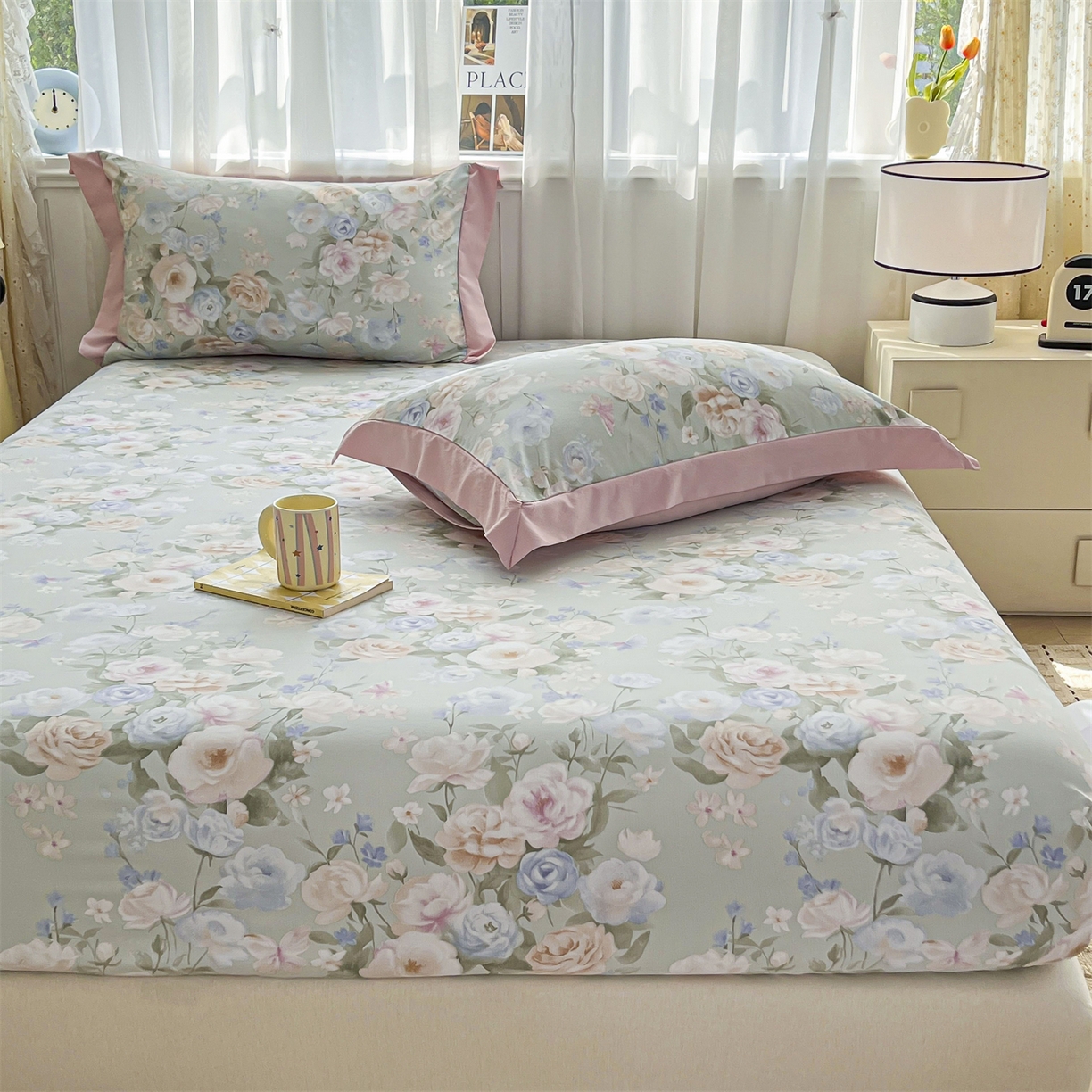 91家纺网 家纺一手货源 找家纺 慕木家纺 2026新款A类纯色印花慕丝棉床笠系列（抽空压缩可供跨境）（提供买家秀） 青研