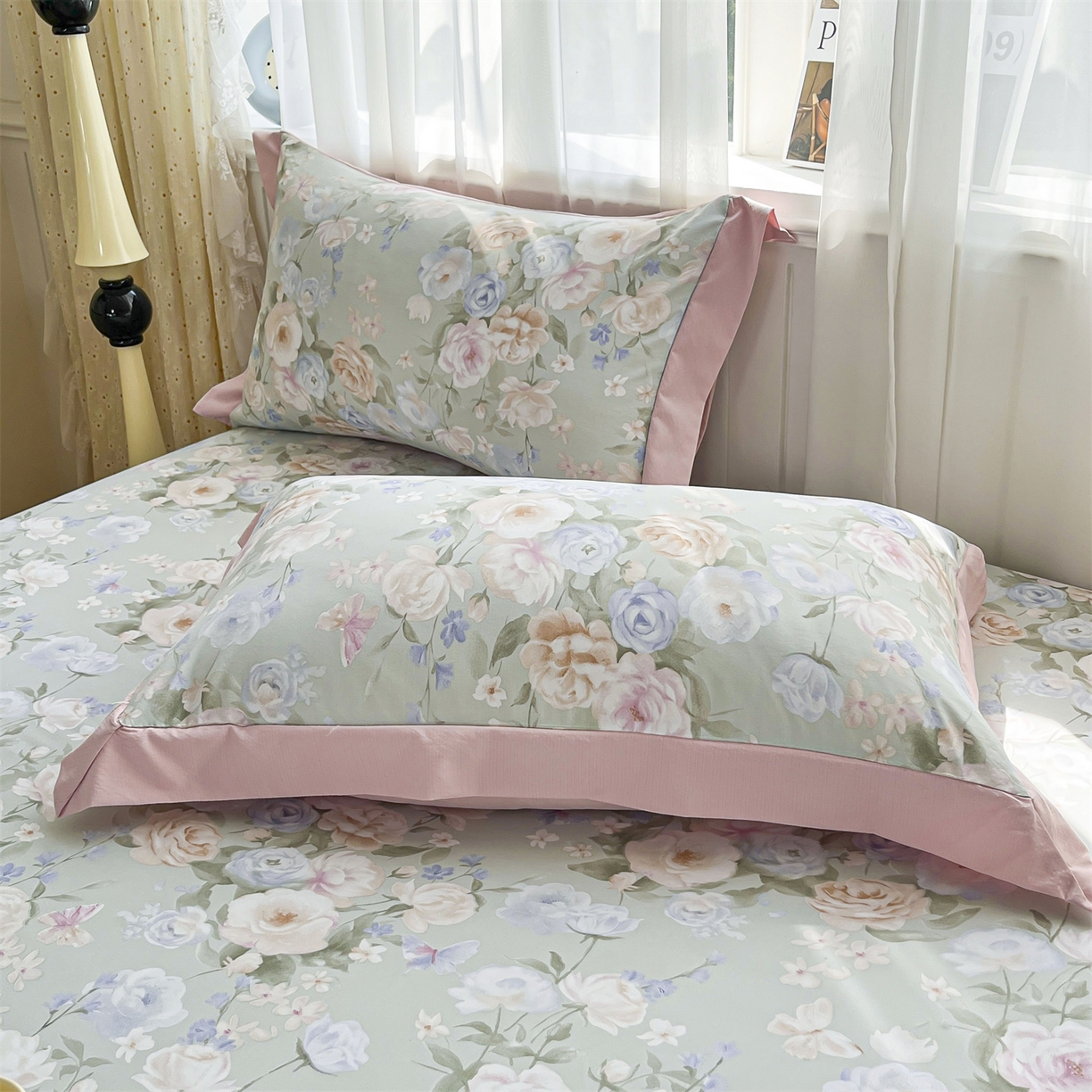 91家纺网 家纺一手货源 找家纺 慕木家纺 2026新款A类纯色印花慕丝棉床笠系列（抽空压缩可供跨境）（提供买家秀） 青研