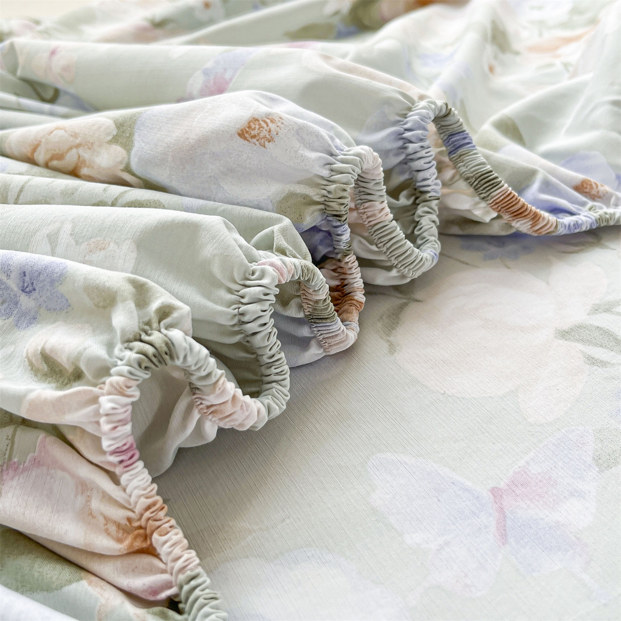 91家纺网 家纺一手货源 找家纺 慕木家纺 2026新款A类纯色印花慕丝棉床笠系列（抽空压缩可供跨境）（提供买家秀） 青研