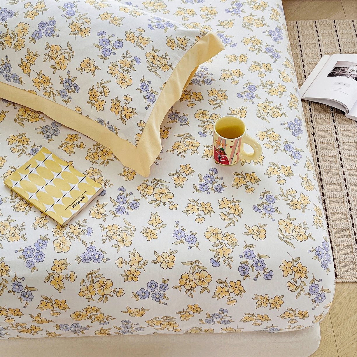 慕木家纺 2026新款A类纯色印花慕丝棉床笠系列（抽空压缩可供跨境）（提供买家秀） 金兰