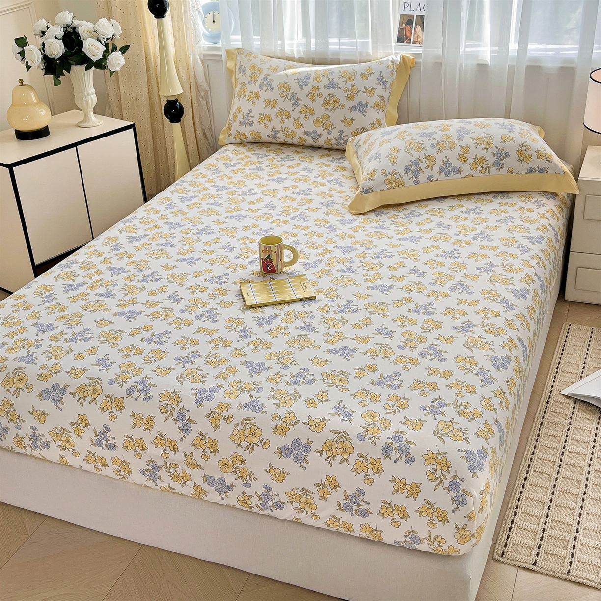 91家纺网 家纺一手货源 找家纺 慕木家纺 2026新款A类纯色印花慕丝棉床笠系列（抽空压缩可供跨境）（提供买家秀） 金兰