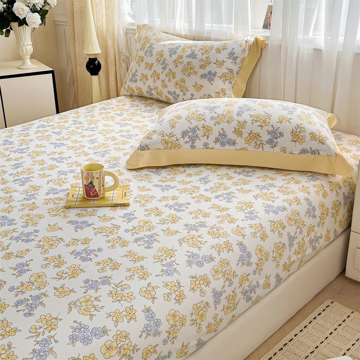 91家纺网 家纺一手货源 找家纺 慕木家纺 2026新款A类纯色印花慕丝棉床笠系列（抽空压缩可供跨境）（提供买家秀） 金兰