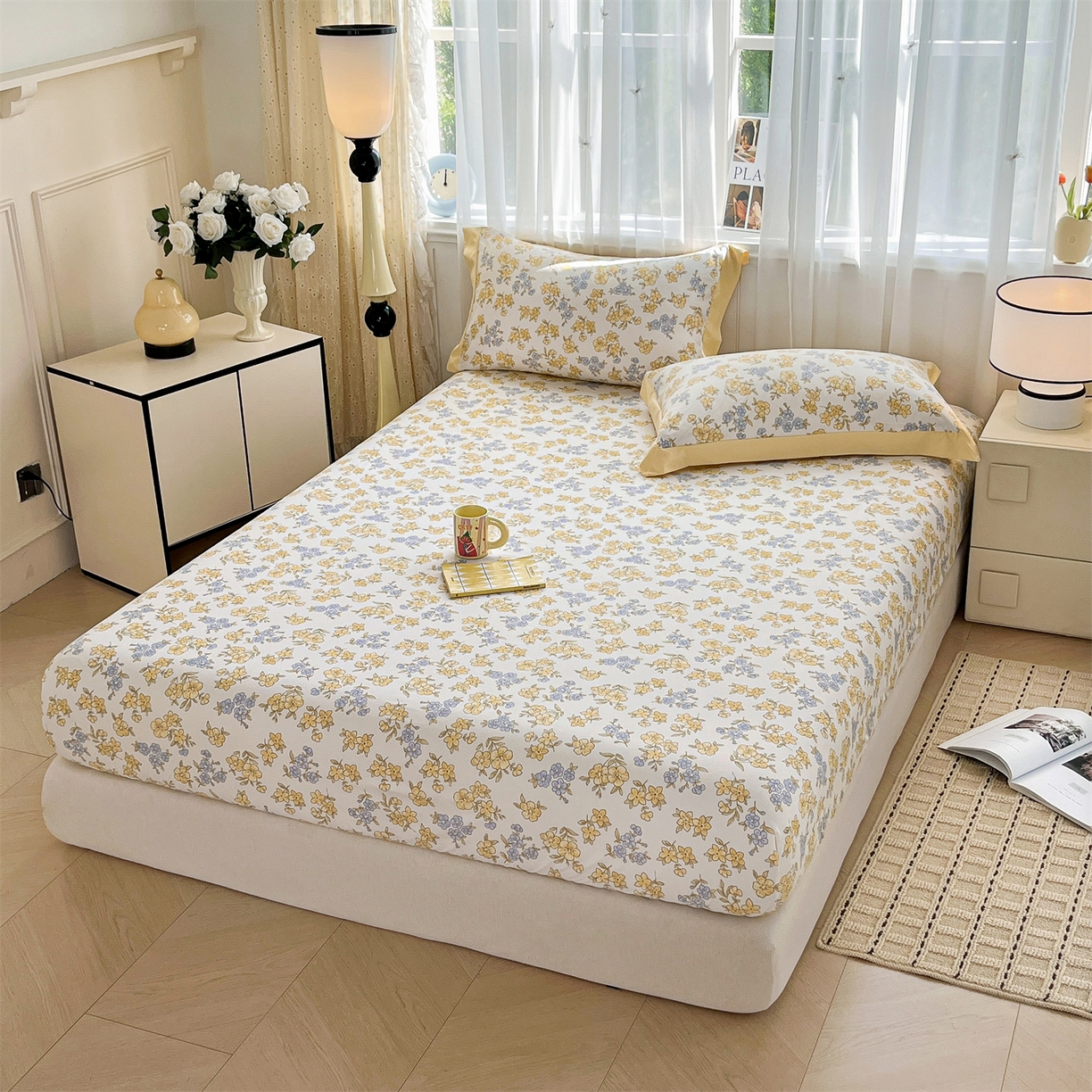 91家纺网 家纺一手货源 找家纺 慕木家纺 2026新款A类纯色印花慕丝棉床笠系列（抽空压缩可供跨境）（提供买家秀） 金兰