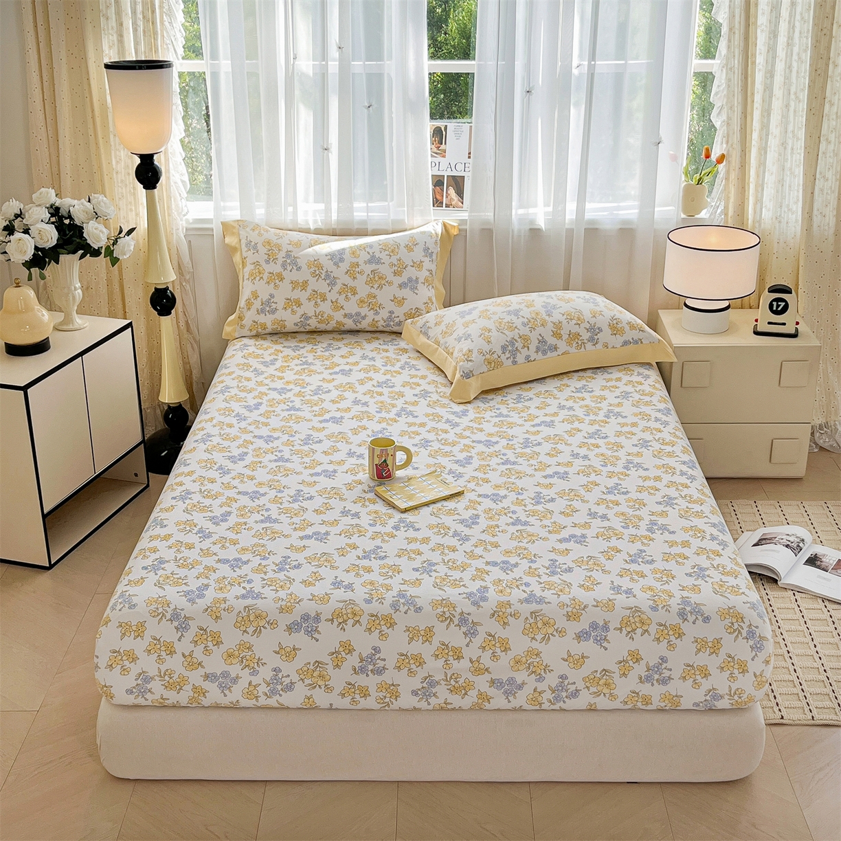 91家纺网 家纺一手货源 找家纺 慕木家纺 2026新款A类纯色印花慕丝棉床笠系列（抽空压缩可供跨境）（提供买家秀） 金兰