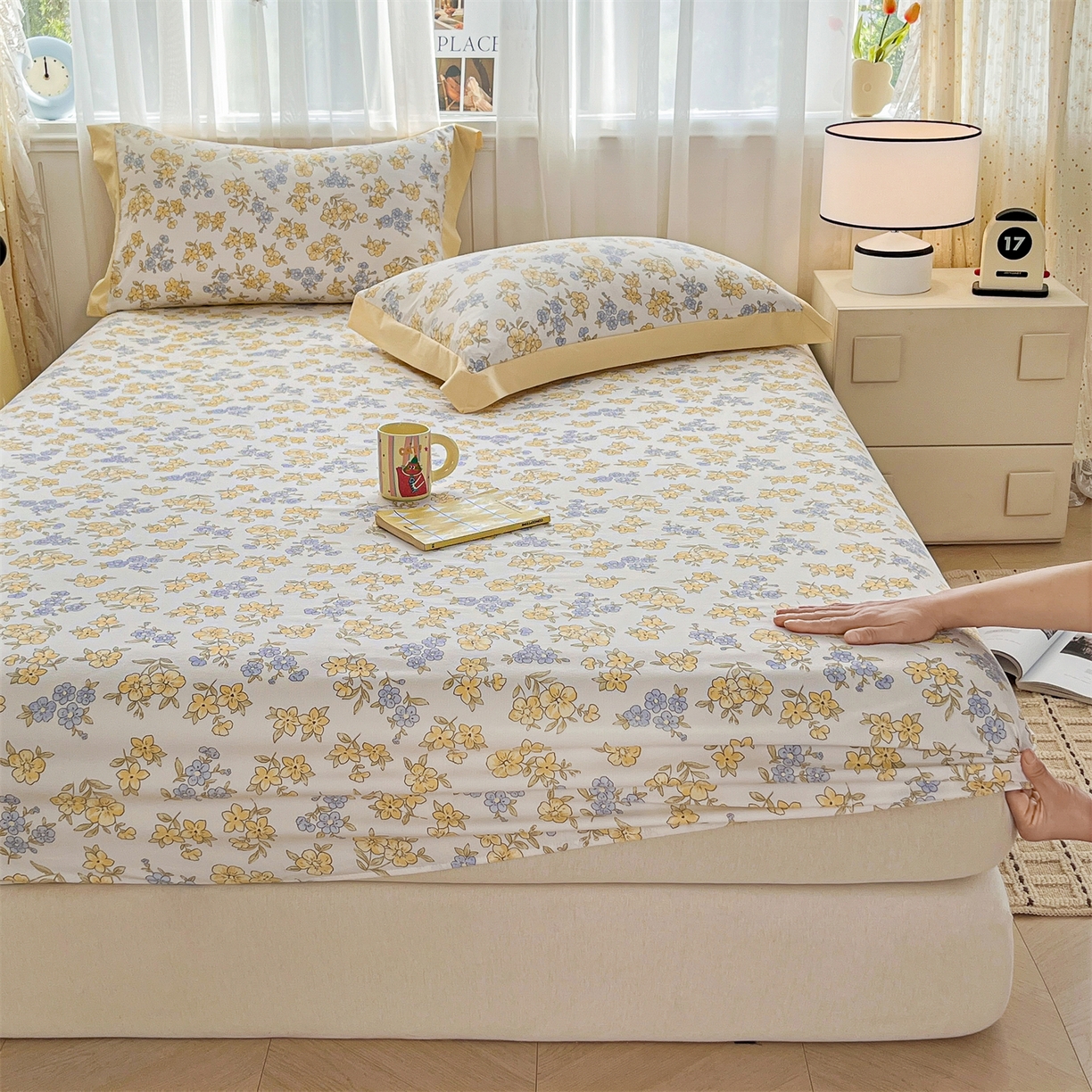 91家纺网 家纺一手货源 找家纺 慕木家纺 2026新款A类纯色印花慕丝棉床笠系列（抽空压缩可供跨境）（提供买家秀） 金兰