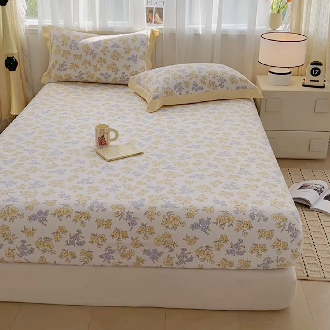 91家纺网 家纺一手货源 找家纺 慕木家纺 2026新款A类纯色印花慕丝棉床笠系列（抽空压缩可供跨境）（提供买家秀） 金兰