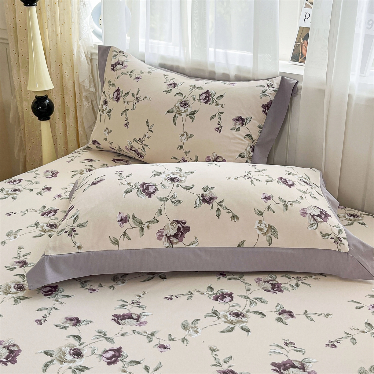 91家纺网 家纺一手货源 找家纺 慕木家纺 2026新款A类纯色印花慕丝棉床笠系列（抽空压缩可供跨境）（提供买家秀） 洛雅