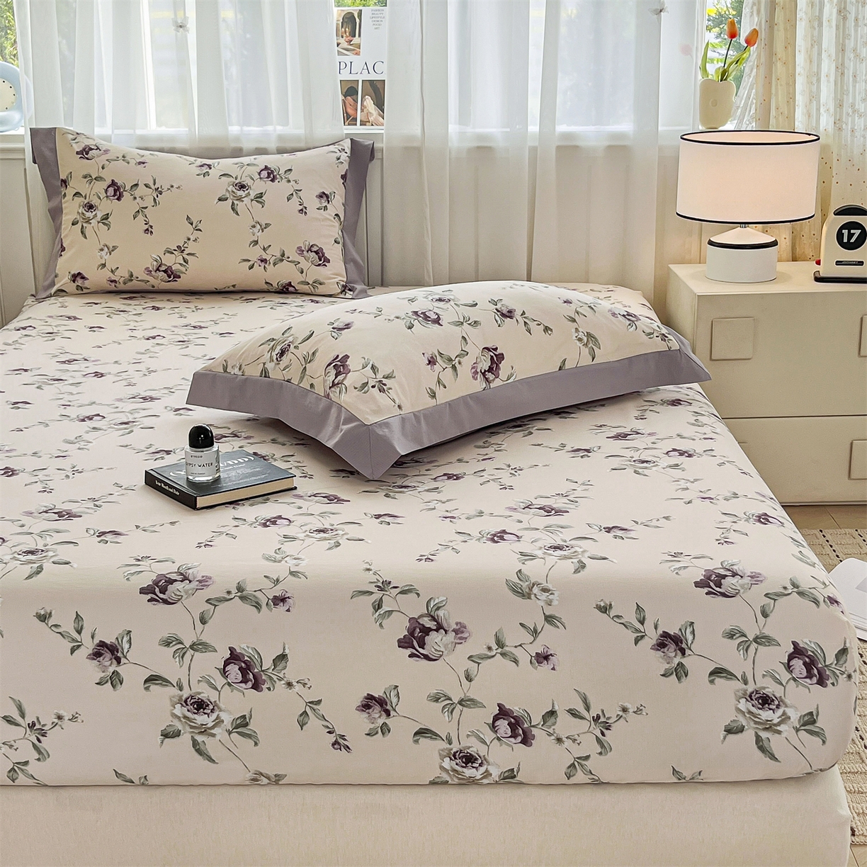 91家纺网 家纺一手货源 找家纺 慕木家纺 2026新款A类纯色印花慕丝棉床笠系列（抽空压缩可供跨境）（提供买家秀） 洛雅