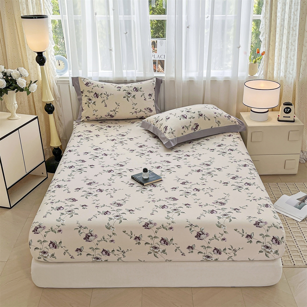 91家纺网 家纺一手货源 找家纺 慕木家纺 2026新款A类纯色印花慕丝棉床笠系列（抽空压缩可供跨境）（提供买家秀） 洛雅