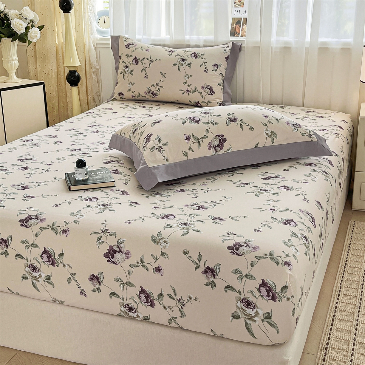 91家纺网 家纺一手货源 找家纺 慕木家纺 2026新款A类纯色印花慕丝棉床笠系列（抽空压缩可供跨境）（提供买家秀） 洛雅