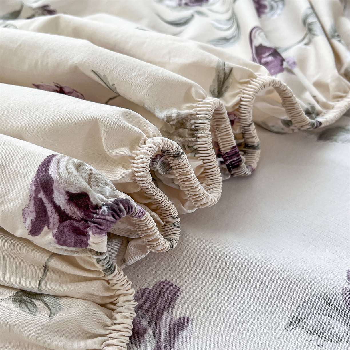 91家纺网 家纺一手货源 找家纺 慕木家纺 2026新款A类纯色印花慕丝棉床笠系列（抽空压缩可供跨境）（提供买家秀） 洛雅