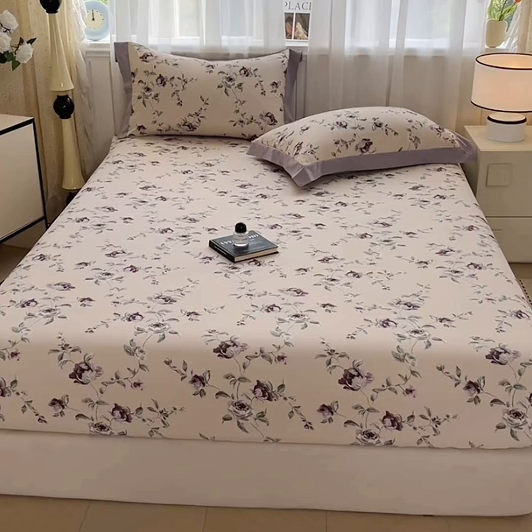 91家纺网 家纺一手货源 找家纺 慕木家纺 2026新款A类纯色印花慕丝棉床笠系列（抽空压缩可供跨境）（提供买家秀） 洛雅