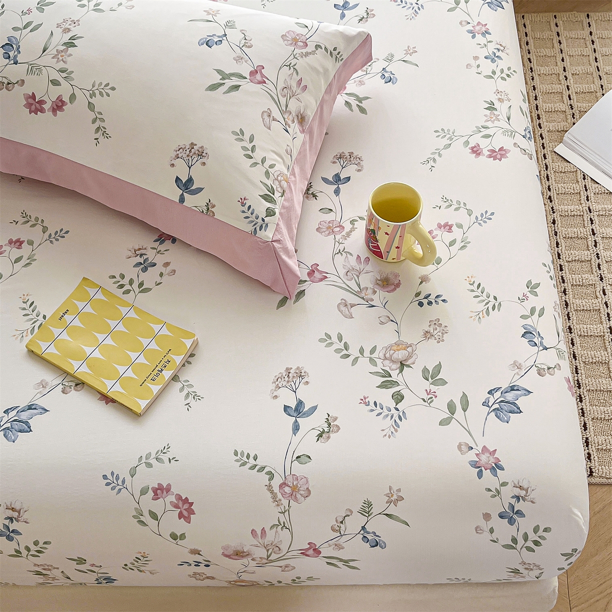 慕木家纺 2026新款A类纯色印花慕丝棉床笠系列（抽空压缩可供跨境）（提供买家秀） 洛可可