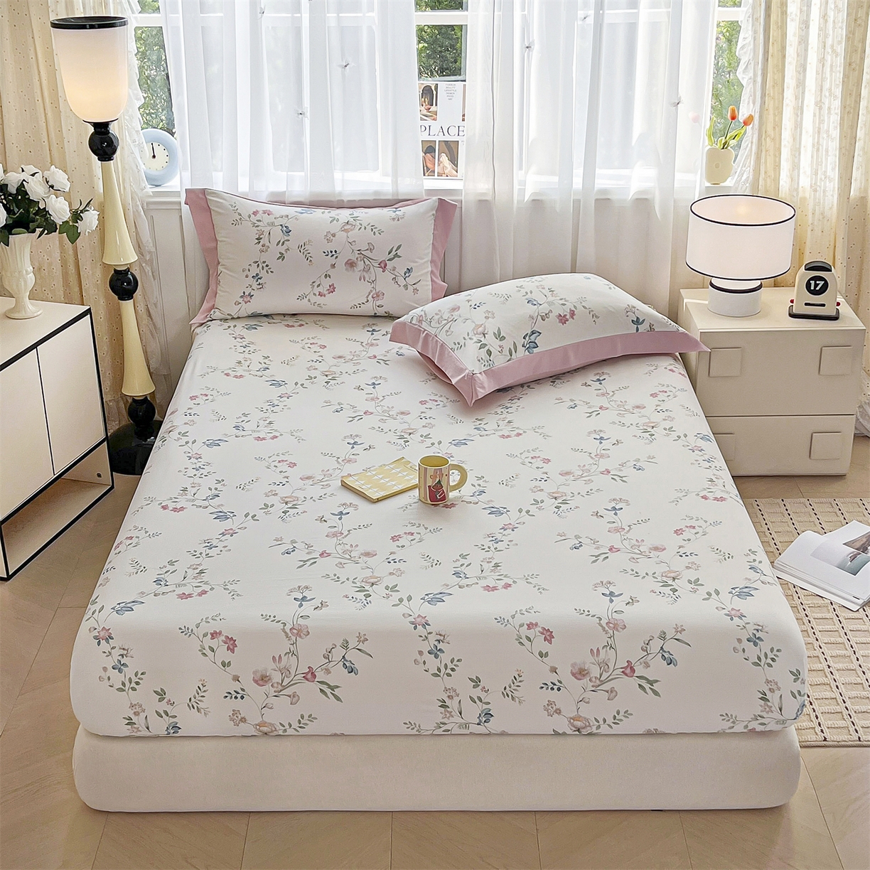 91家纺网 家纺一手货源 找家纺 慕木家纺 2026新款A类纯色印花慕丝棉床笠系列（抽空压缩可供跨境）（提供买家秀） 洛可可