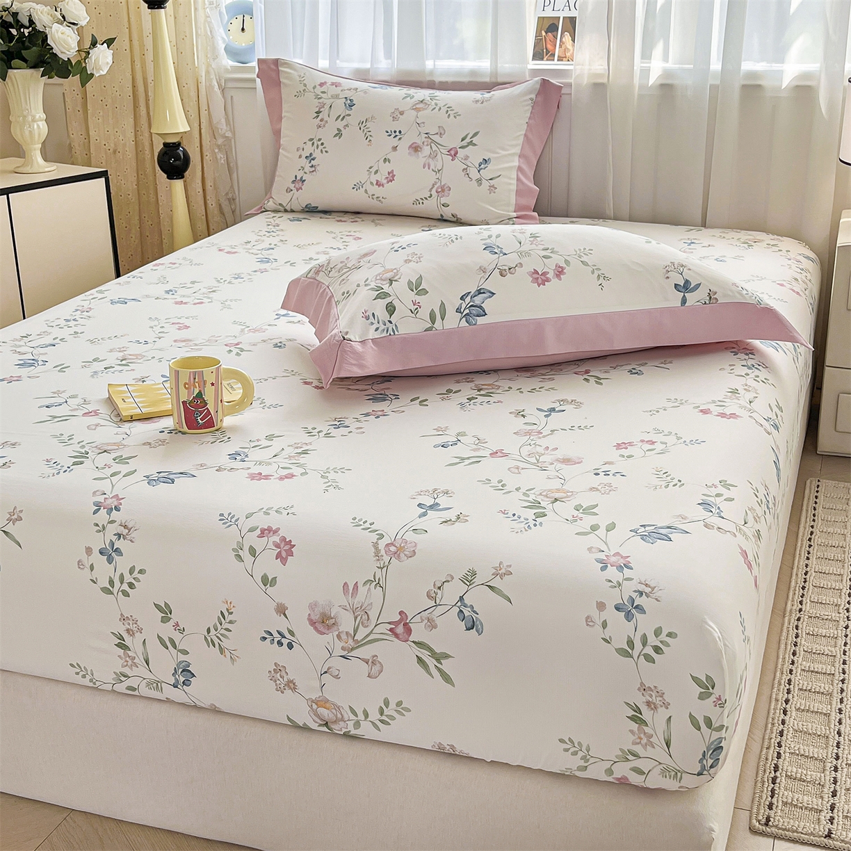 91家纺网 家纺一手货源 找家纺 慕木家纺 2026新款A类纯色印花慕丝棉床笠系列（抽空压缩可供跨境）（提供买家秀） 洛可可