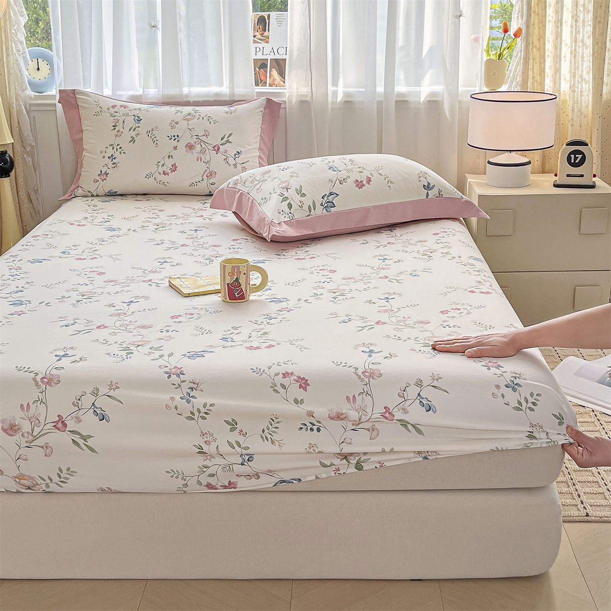 91家纺网 家纺一手货源 找家纺 慕木家纺 2026新款A类纯色印花慕丝棉床笠系列（抽空压缩可供跨境）（提供买家秀） 洛可可