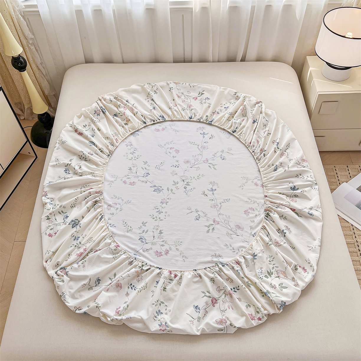 91家纺网 家纺一手货源 找家纺 慕木家纺 2026新款A类纯色印花慕丝棉床笠系列（抽空压缩可供跨境）（提供买家秀） 洛可可