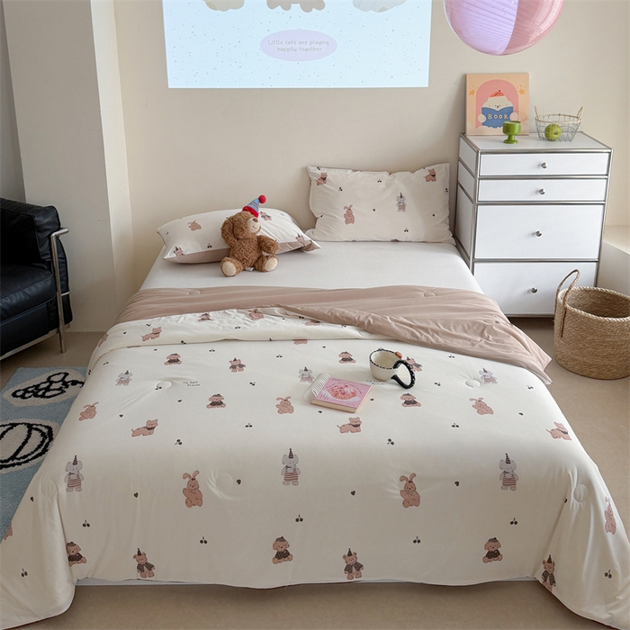 91家纺网 家纺一手货源 找家纺 暖生活 2026新款A类冰皮氨纶凉感夏被 被子被芯 咖熊