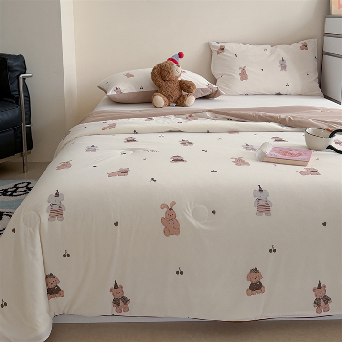 91家纺网 家纺一手货源 找家纺 暖生活 2026新款A类冰皮氨纶凉感夏被 被子被芯 咖熊