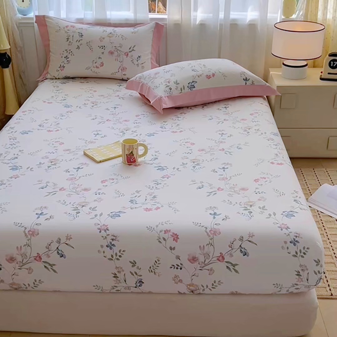 91家纺网 家纺一手货源 找家纺 慕木家纺 2026新款A类纯色印花慕丝棉床笠系列（抽空压缩可供跨境）（提供买家秀） 洛可可