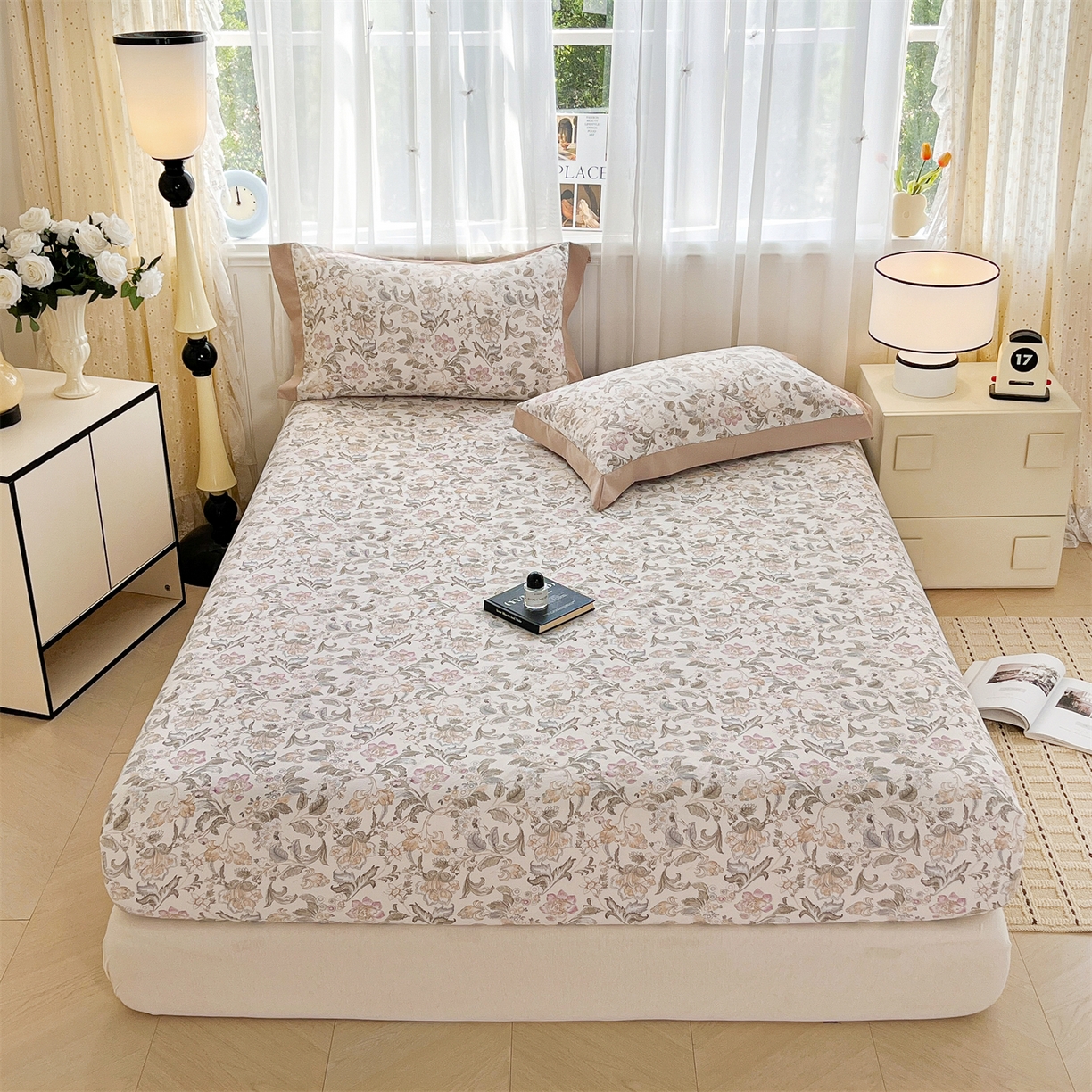 91家纺网 家纺一手货源 找家纺 慕木家纺 2026新款A类纯色印花慕丝棉床笠系列（抽空压缩可供跨境）（提供买家秀） 锦芙