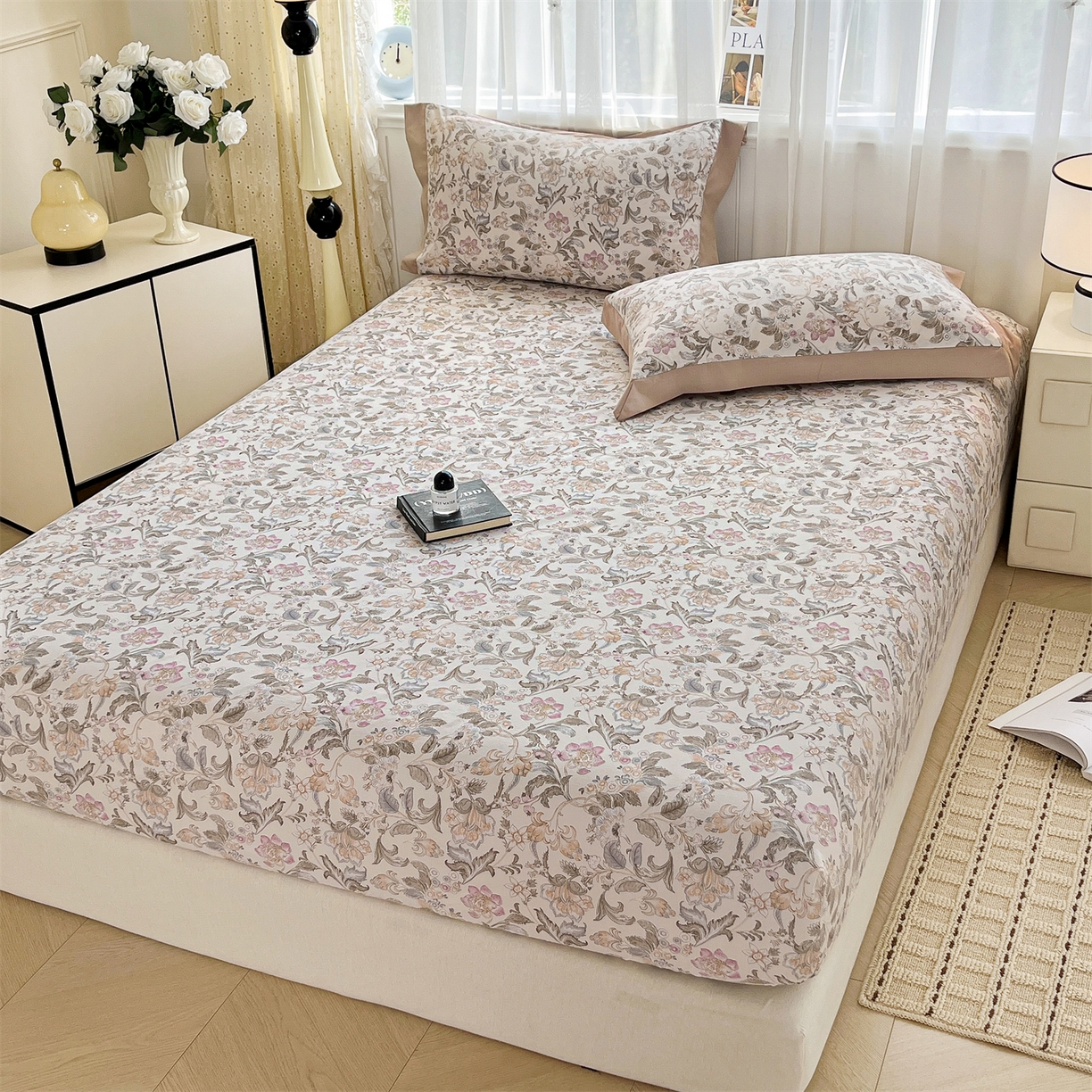 91家纺网 家纺一手货源 找家纺 慕木家纺 2026新款A类纯色印花慕丝棉床笠系列（抽空压缩可供跨境）（提供买家秀） 锦芙