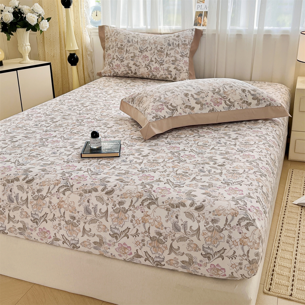 91家纺网 家纺一手货源 找家纺 慕木家纺 2026新款A类纯色印花慕丝棉床笠系列（抽空压缩可供跨境）（提供买家秀） 锦芙