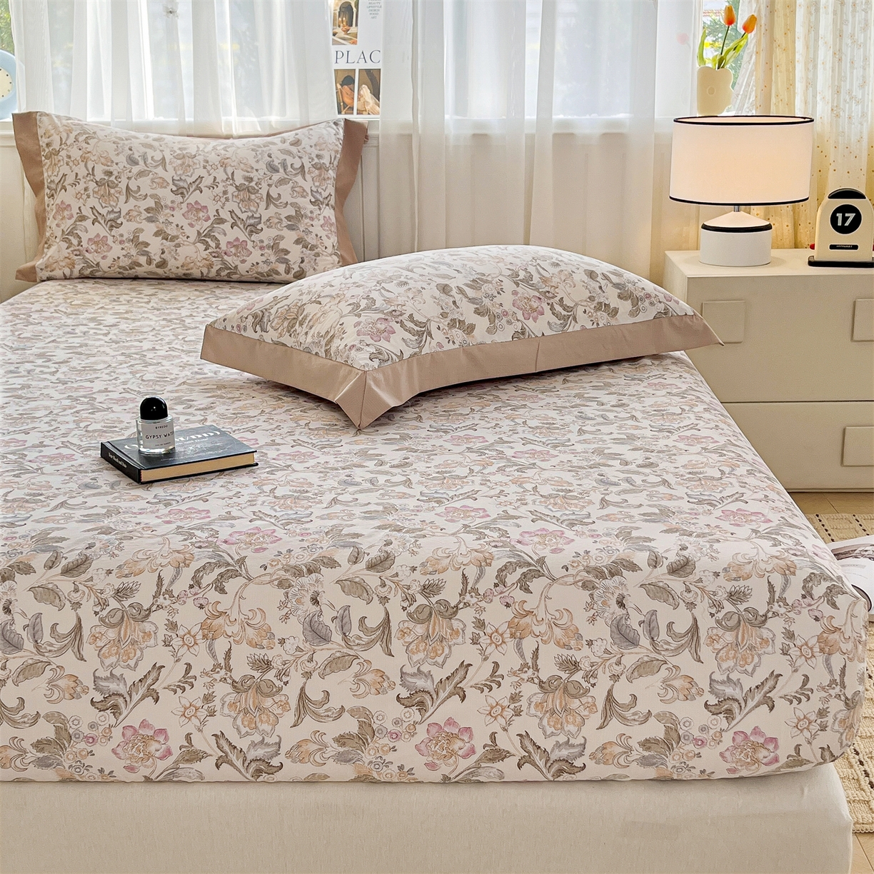 91家纺网 家纺一手货源 找家纺 慕木家纺 2026新款A类纯色印花慕丝棉床笠系列（抽空压缩可供跨境）（提供买家秀） 锦芙